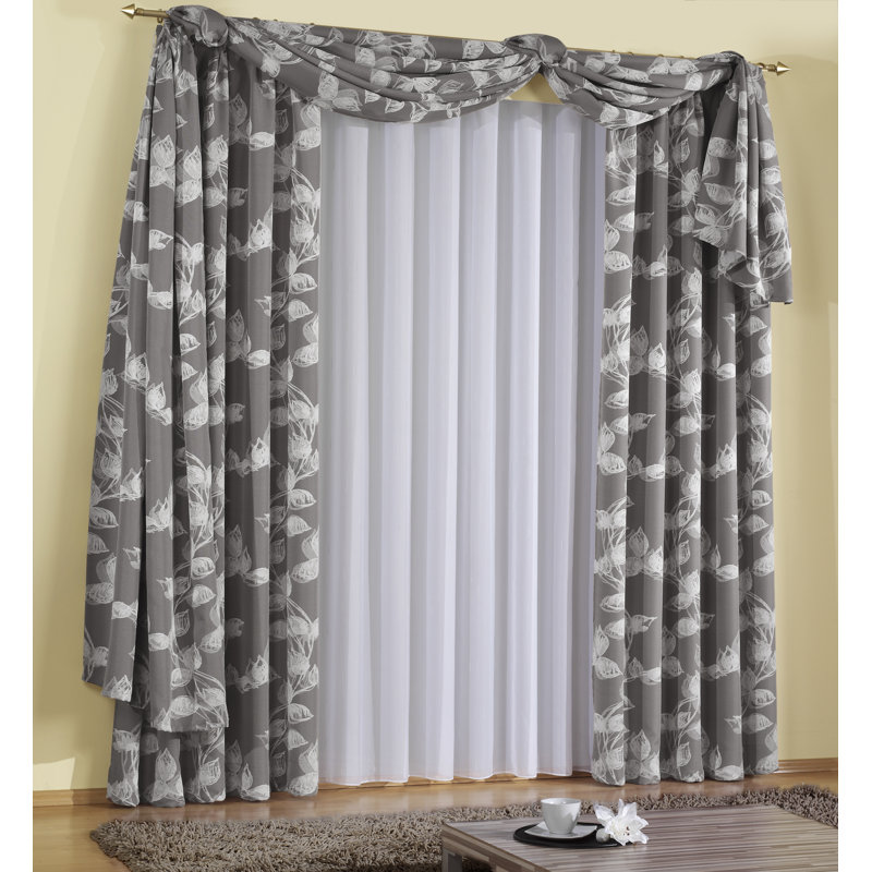 Aston Room Darkening Window Scarf Single Panel, 500cm Width x 135cm Drop, Grey/Brown/Blue