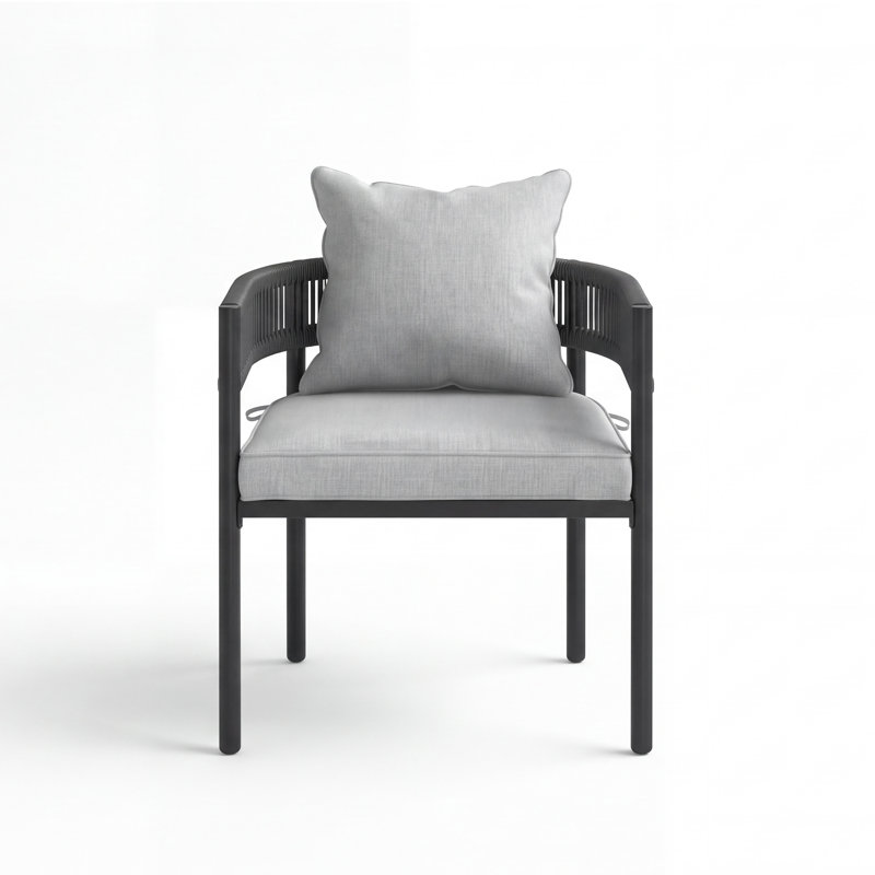 Chaise d'extérieur en osier avec coussins, Gris