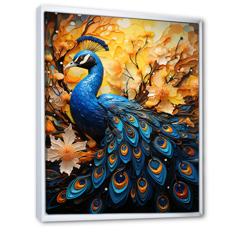 Majestic Flowerful Peacocks Harmony II sur toile, Cadre flottant blanc, H 32 po x l 16 po x P 1 po