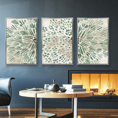 «Green Flowerhead I», ensemble de 3 pièces encadrées sur toile