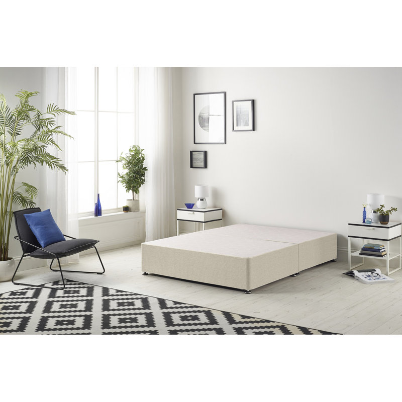 Faydra Tweed Fabric Solid Top Divan Bed Frame No Headboard, No Drawer, Natural, Kingsize (5')