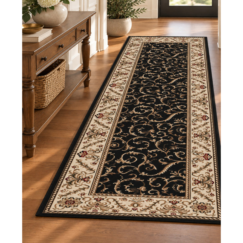 Weisgerber 1599 Traditional Oriental Black Area Rug, Runner 2'2" x 7'7"