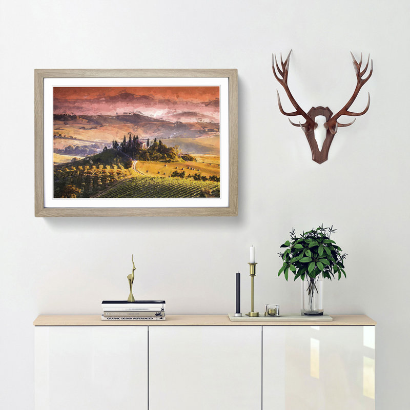 View over Tuscany in Italy in Abstract - Picture Frame Graphic Art Print, 50cm H x 76cm W x 2cm D, Oak