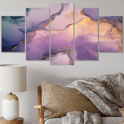 Nuage d'encre mauve et gris VI - Fractals, impression sur toile - 5 panneaux