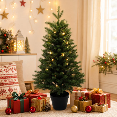 Sapin de Noël artificiel en pot pré-illuminé de 90 cm