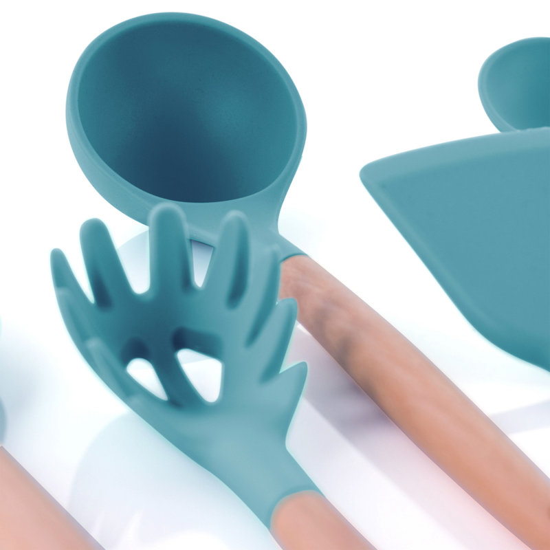 Ensemble d'ustensiles de cuisine en bois et en silicone 9 pièces Mega Chef, Bleu sarcelle