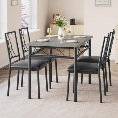 Ensemble de salle à manger rectangulaire 5 pièces pour 4, chaises rembourrées modernes, peu encombrantes pour les appartements, gris