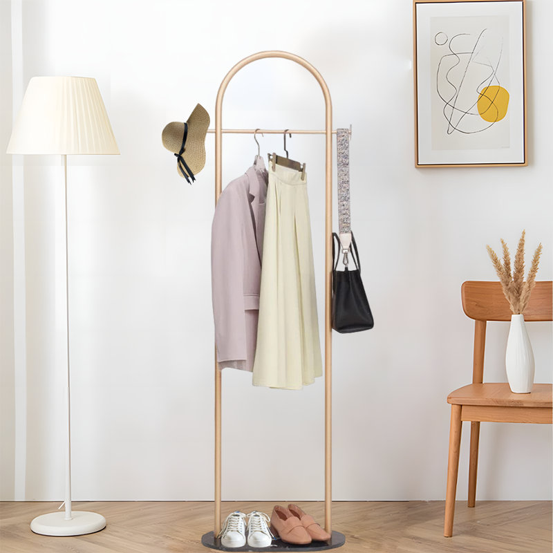 Coat Rack Freestanding With Marble Base, Black/Gold