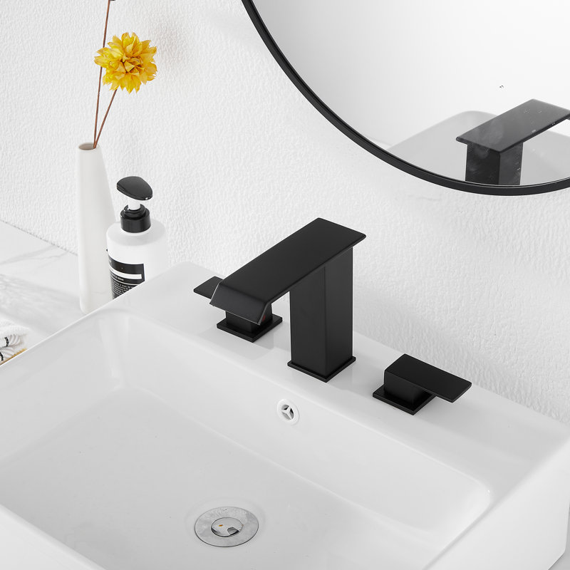 Robinet de salle de bain à large entraxe avec bonde, Noir mat