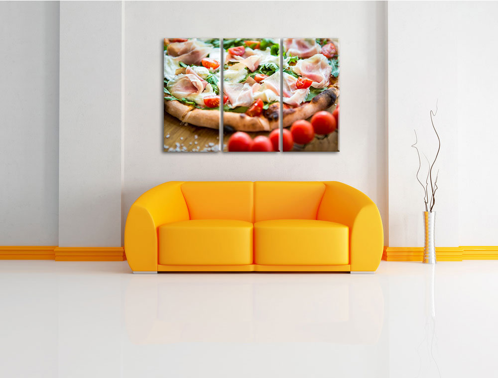 3-tlg. Leinwandbilder-Set „Leckere Pizza mit Parmaschinken“, Fotodruck