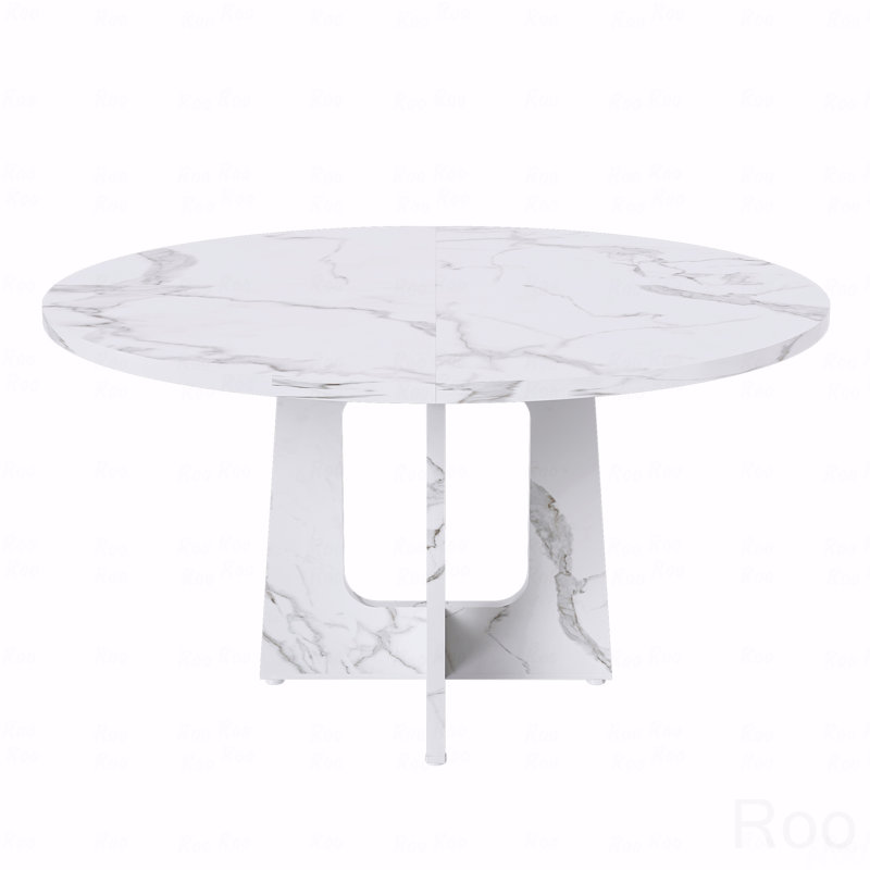 Table de salle à manger ronde 47,24 "pour 4 personnes - Table de ferme en MDF avec finition marbre blanc