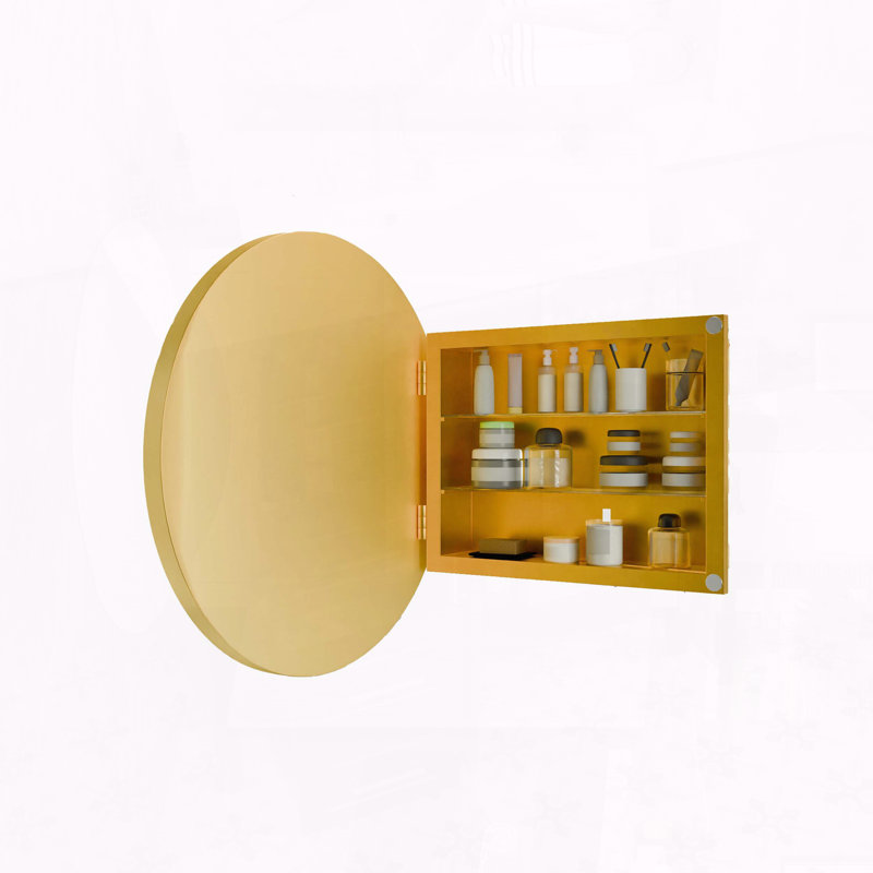 23.6 Inch Round Metal Framed Medicine Cabinet - Gold, Golden