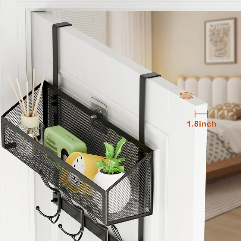 Rangement au-dessus de la porte avec 12 crochets robustes et paniers de rangement en filet - Solution de rangement peu encombrante pour l'organisation de la salle de bain, de la cuisine, de la chambre à coucher et du placard