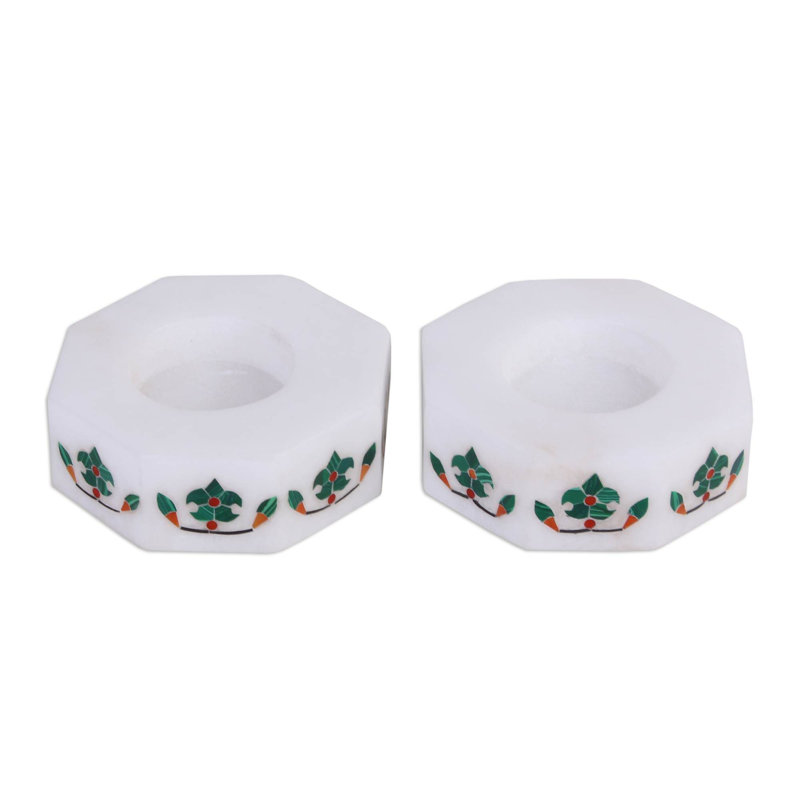 1'' H Stone Tabletop Tealight Holder, Green