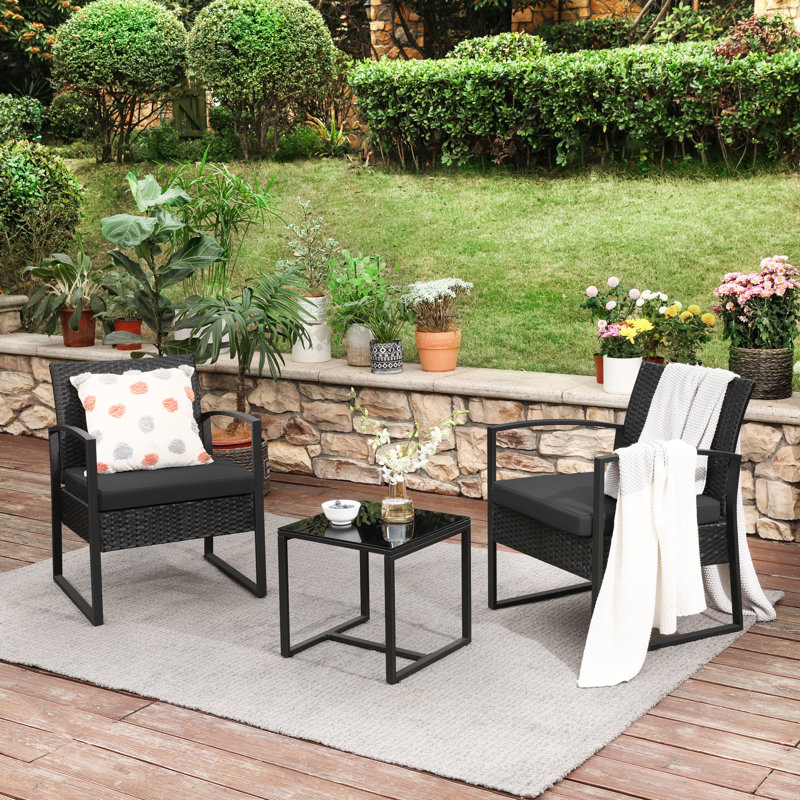 Geoffe Rattan 2 Seater Conversation Set, Black