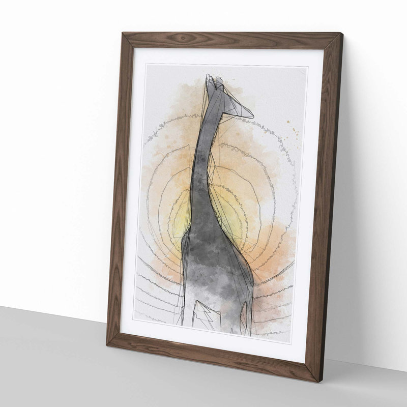 The Silhouette of a Giraffe in Abstract - Framed Print, 91cm H x 60cm W x 2cm D, Walnut