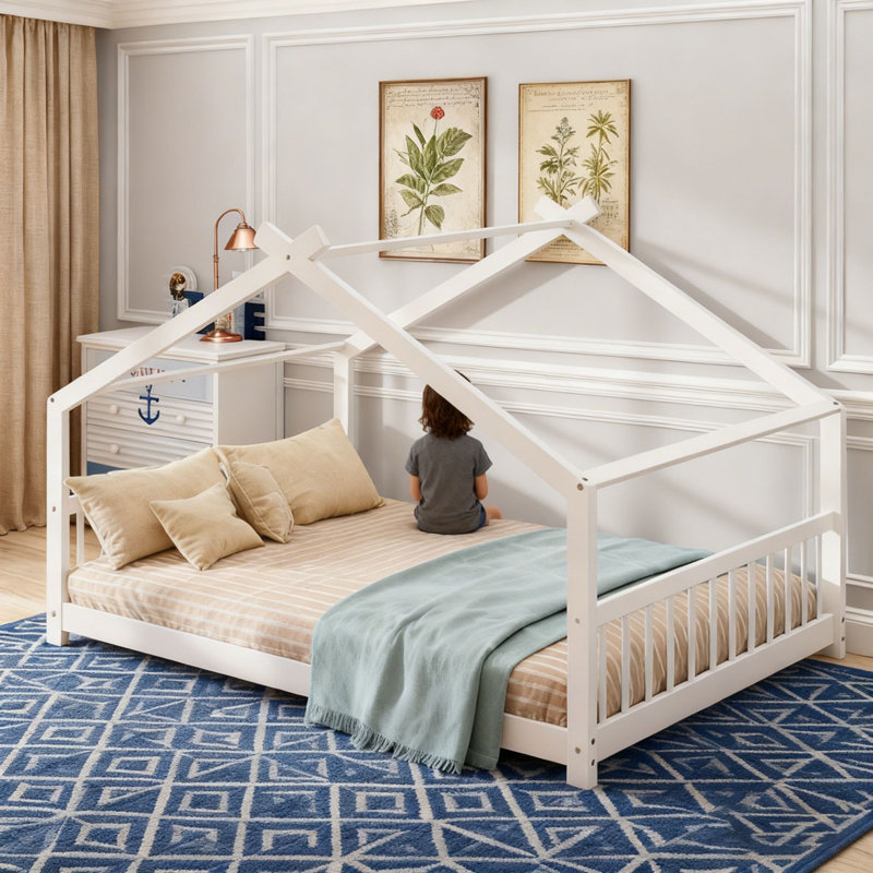 Lit en bois, Blanc, Double