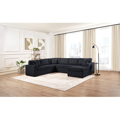 Canapé modulaire surdimensionné en U de 115,3 po avec méridienne et trois coussins décoratifs doux pour le salon, noir