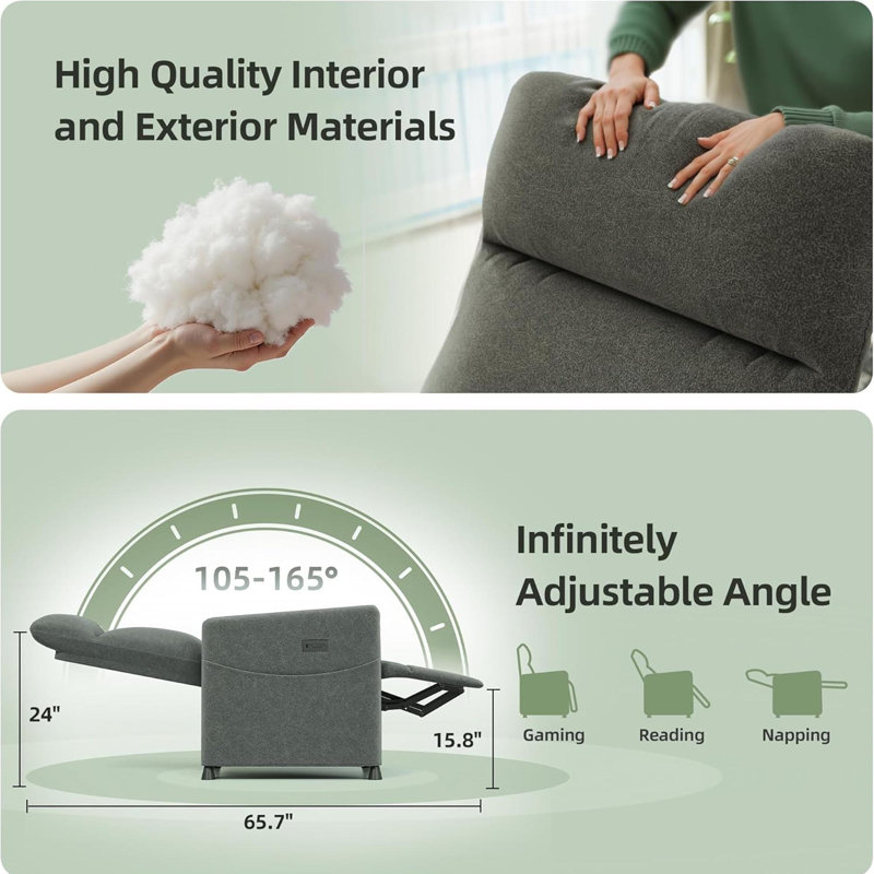 Fauteuils inclinables électriques pour adultes, Velours gris velours