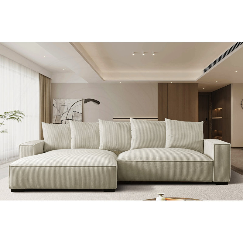 Canapé modulaire en L faisant face à la gauche avec rembourrage en duvet et structure en bois massif, Ivory