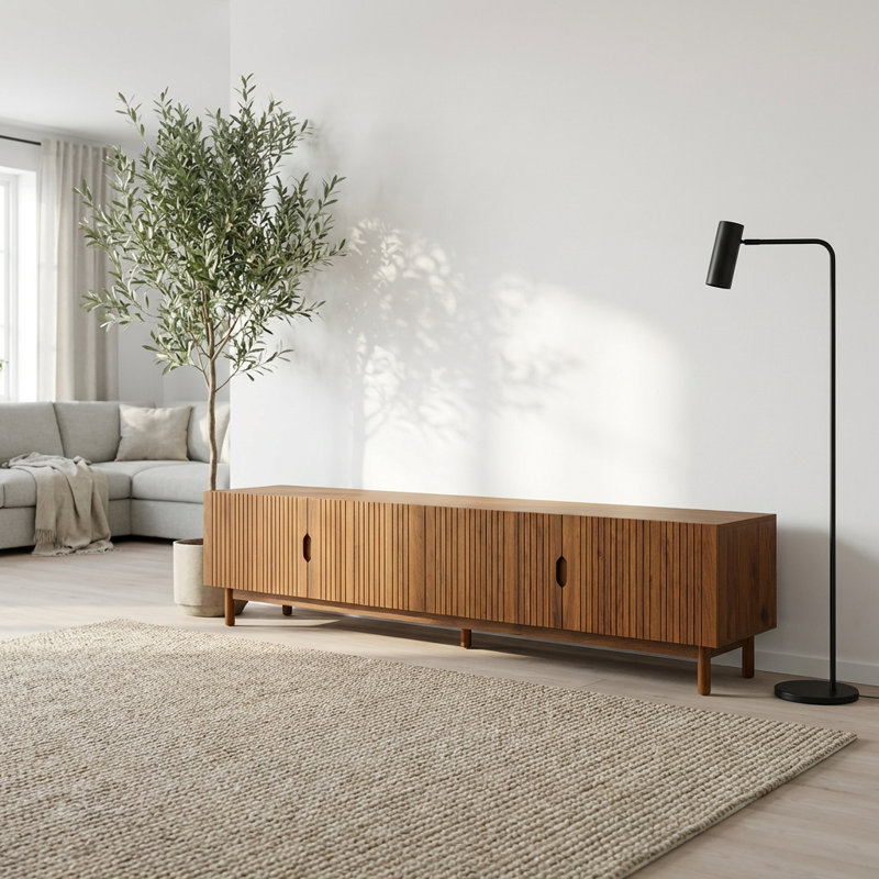 Meuble audio-vidéo moderne avec quatre armoires et pieds en bois massif