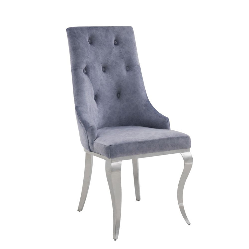 Gray Tufted Upholstered Side Chair with Metal Legs