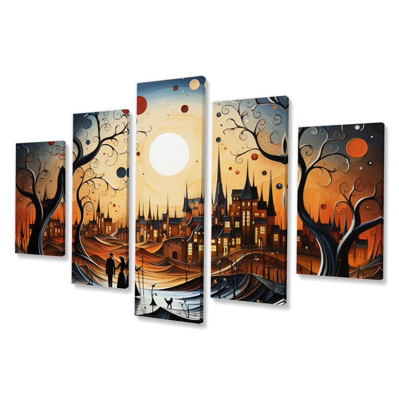 «Abstract Romantic Couple Landscape», impression sur toile paysage romantique - 5 panneaux