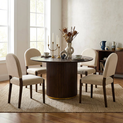 Logan 5-Piece Round Pedestal Dining Table Set With Upholstered Armless Dining Chairs