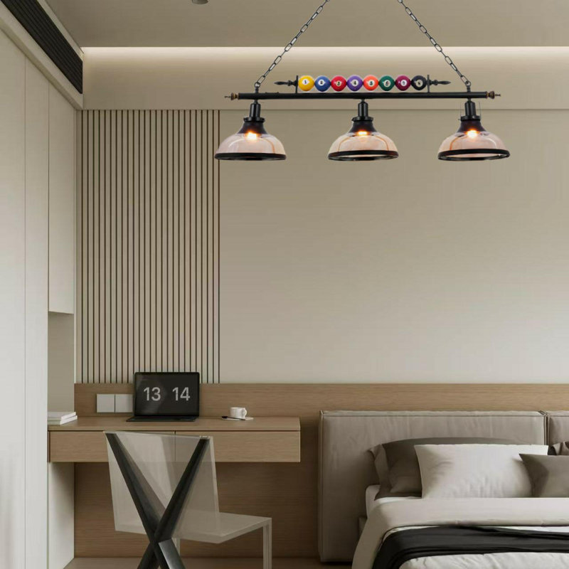 Black 3-head Billiards Pendant Light With Adjustable Height