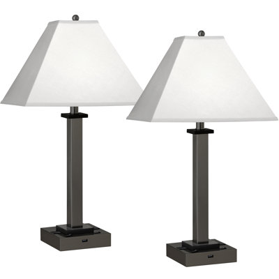 Gunmetal Square Post Metal USB Table Lamp