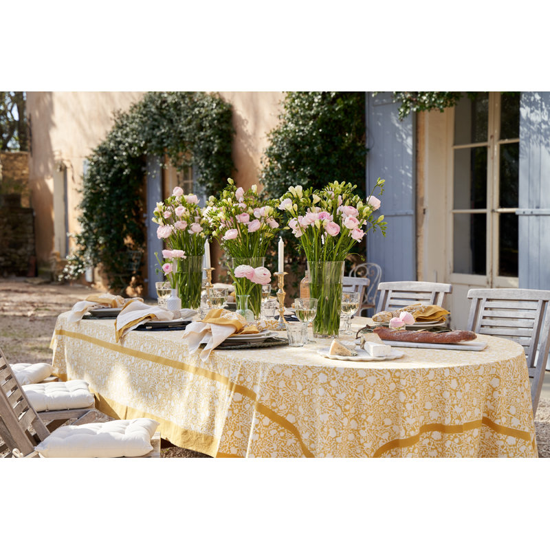 Meadows Handmade Floral Tablecloth, Dijon, 106" x 71"