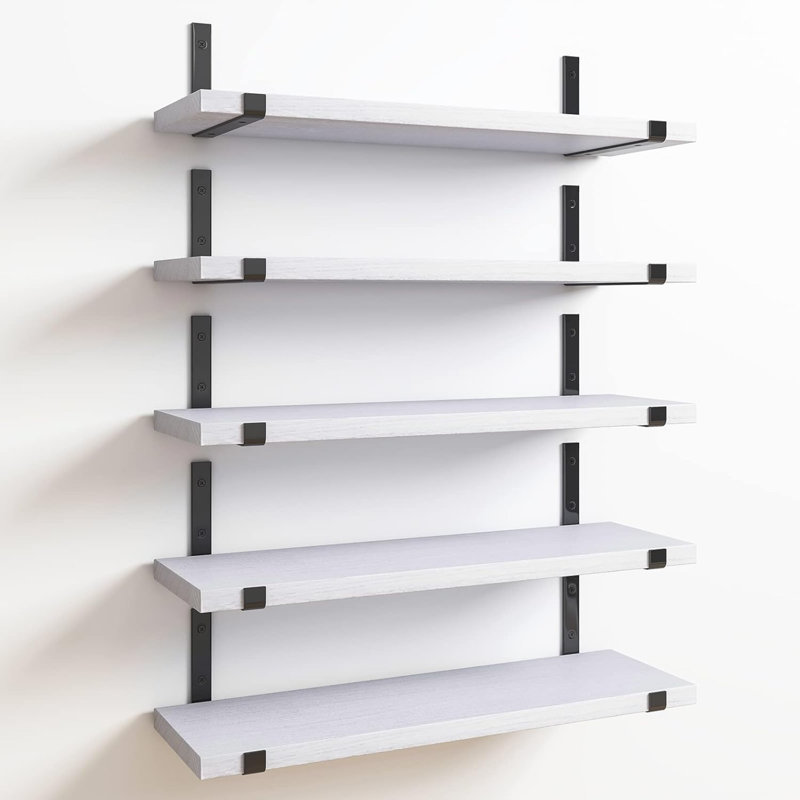 Alarins 5 Piece Wood Floating Shelf, White Wood
