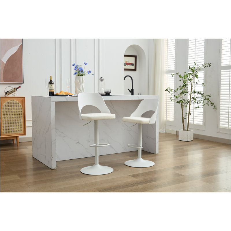 Hoskie Bar Stools Set Of 2 Modern Grey PU Counter Height Barstool, High Padded Swivel Adjustable Barstools With Back For Bar Counter And Kitchen Island