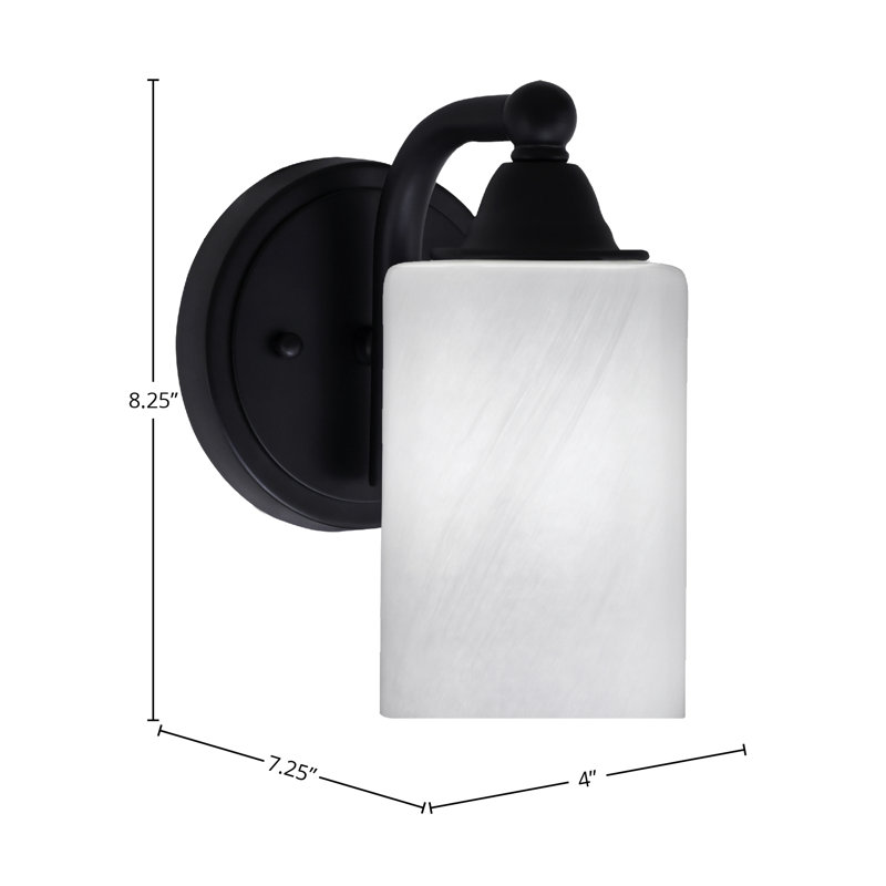 Applique murale Paramount avec fini noir mat et verre de marbre blanc de 4 po
