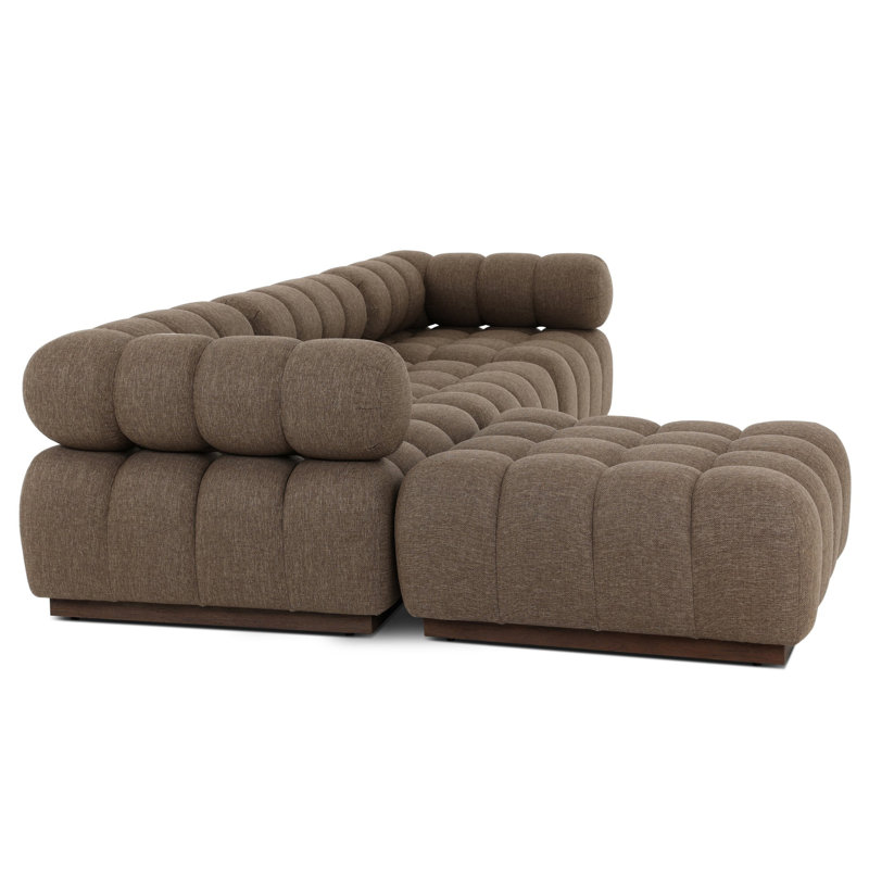 Locascio Outdoor 3Pc Sectional W/ Ottoman-Ellor Brown, Left Hand Facing, Ellor Brown Cushion/Stained Saddle
