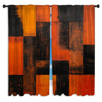 Rideaux orange à blocs géométriques transparents et obscurcissant - 2 panneaux
