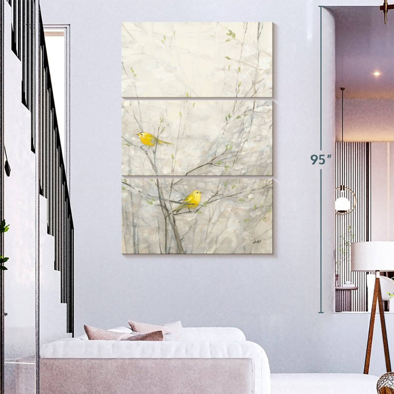Brampt oiseaux dans les arbres II, H 74 po x l 48 po