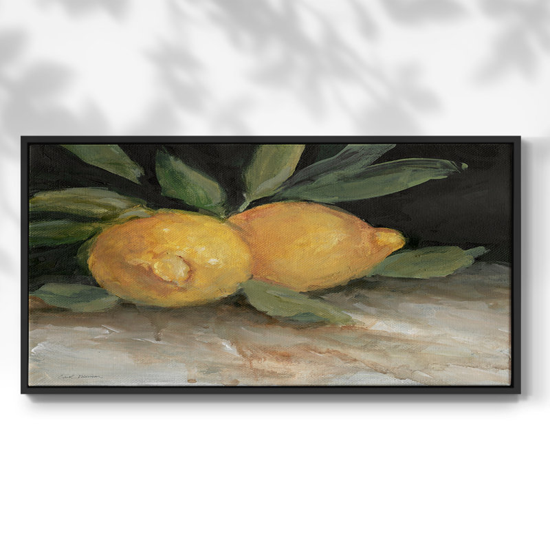 Zesty Lemons I - Toile tendue avec châssis tendue, prête à être accrochée, Noir, H 21 po x l 41 po