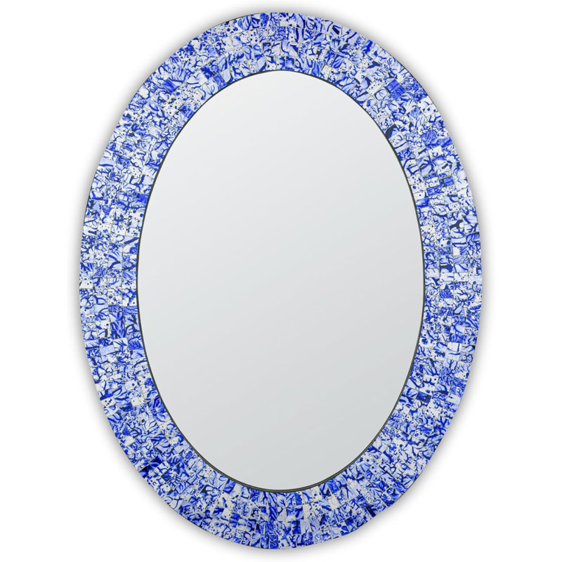 Rubie Manufactured Wood, Glass Oval Wall Mirror, Blue