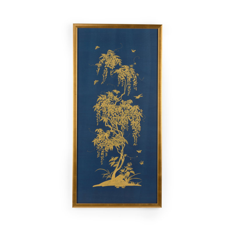 Gold Flowering Tree On Blue B Print