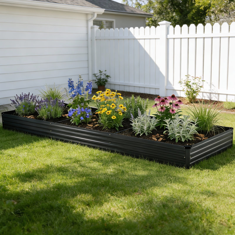 Lafayette Rectangular Galvanized Metal Raised Garden Bed, 12" H x 144" W x 48" D, Black