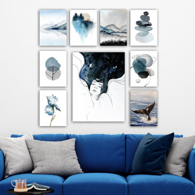 Superbe ensemble d'art mural décoratif en panneau de fibres à densité moyenne (9 pièces), 8 po x 8 po x 6 po et 1 po x 12 po x 16 po | 100% panneau de fibres à densité moyenne, épaisseur: 0,1 po | Parfait pour le salon, la chambre à coucher et le bureau, les couleurs vives et le design moderne