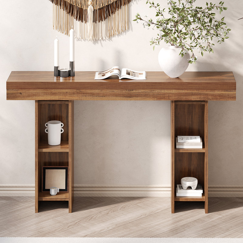 54" Narrow Console Table Sofa Table with Back Hidden Storage,Farmhouse Entryway Table for Living Room Forye, Brown