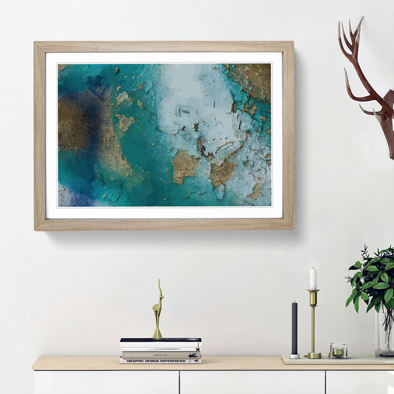 Cracked Affection in Abstract - Picture Frame Painting Print, 48cm H x 65cm W x 2cm D, Oak Framed
