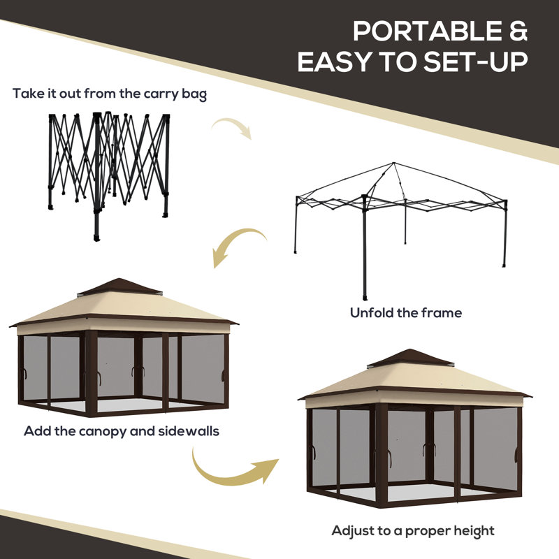 Brynja 3.5m W x 3.5m D Steel Patio Gazebo, Beige