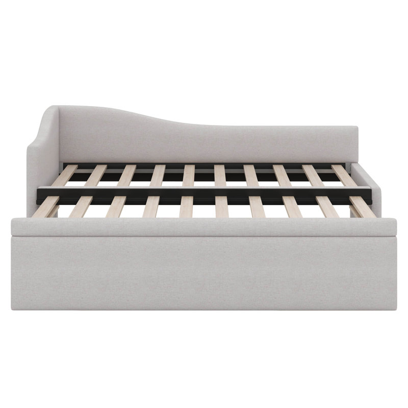 Twin Size Upholstered Daybed With Pop Up Trundle, Twin To King Size Daybed Sofa Bed With L-Shaped Backrest For Bedroom Guest Room