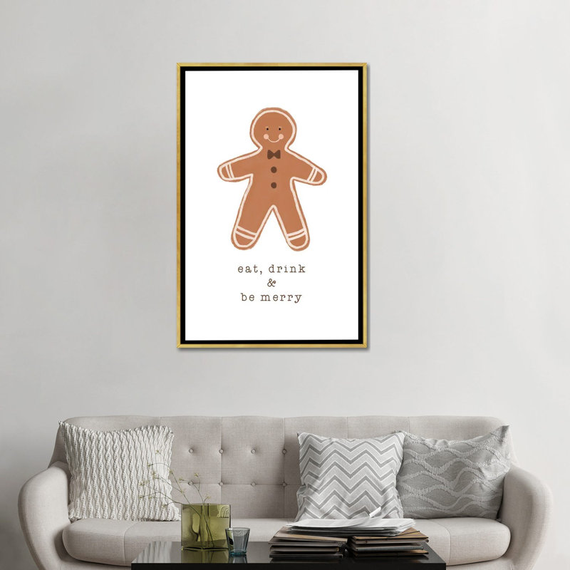 "Manger drink & be Merry" par Orara studio, reproduction d’art, H 48 po x l 32 po x P 1,5 po, Toile encadrée d'or