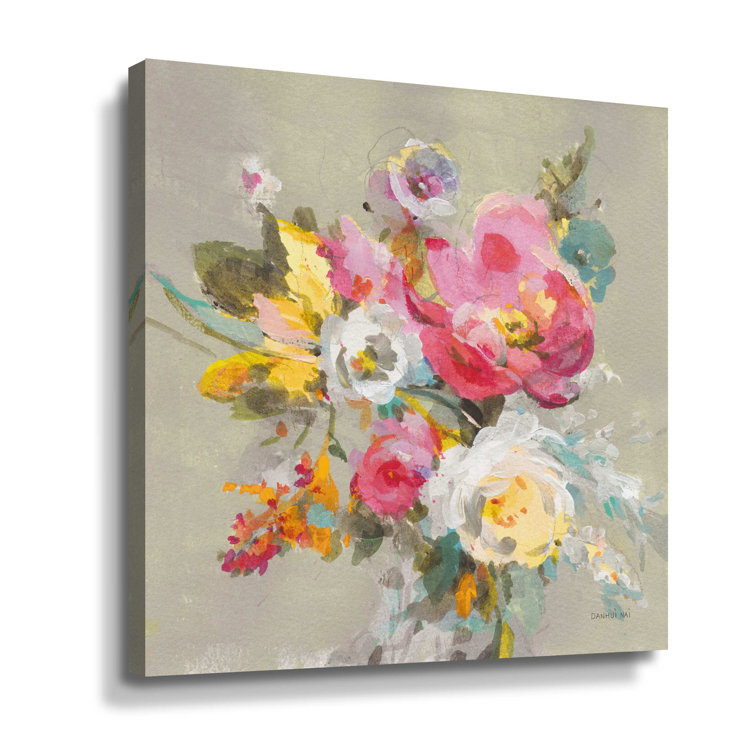 Winston Porter Windblown Blooms II Yellow Gray On Canvas Print | Wayfair