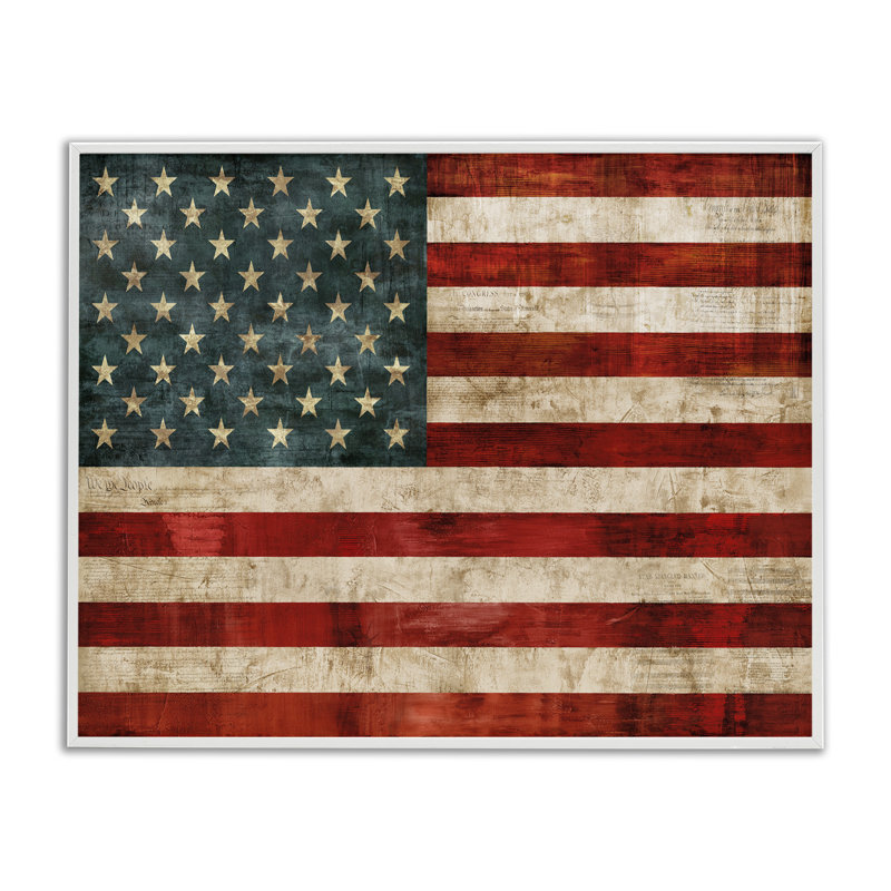 «US American Flag Wood Designed» par Luke Wilson, impression sur bois, Giclée encadrée blanc bord de mer, H 24 po x l 30 po