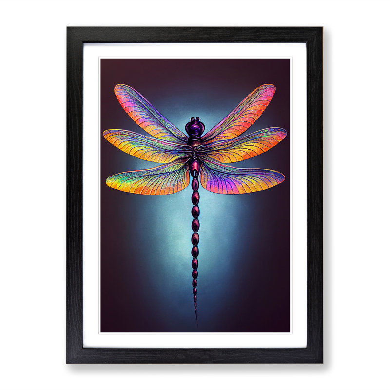 Lilymay Dragonfly Airbrush - Framed Print, 64cm H x 46cm W x 2cm D, Oak